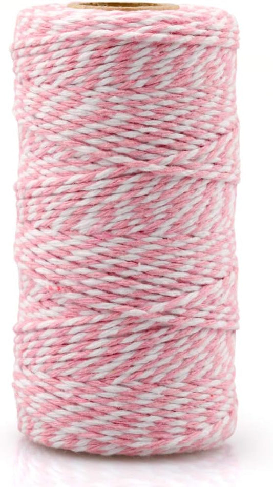 Pink and White Twine String, 328 Feet Christmas Bakers Twine String, 2MM Heavy Duty Packing String for DIY Crafts, Christmas Decoration, Gift Wrapping, Craft Wrapping