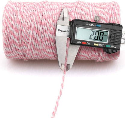 Pink and White Twine String, 328 Feet Christmas Bakers Twine String, 2MM Heavy Duty Packing String for DIY Crafts, Christmas Decoration, Gift Wrapping, Craft Wrapping