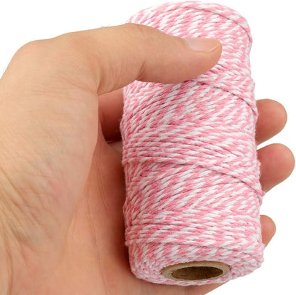 Pink and White Twine String, 328 Feet Christmas Bakers Twine String, 2MM Heavy Duty Packing String for DIY Crafts, Christmas Decoration, Gift Wrapping, Craft Wrapping