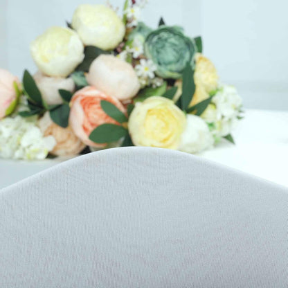 Efavormart Satin Rosette White Stretch Banquet Spandex Chair Cover Dinning Event Slipcover for Wedding Party Banquet Catering