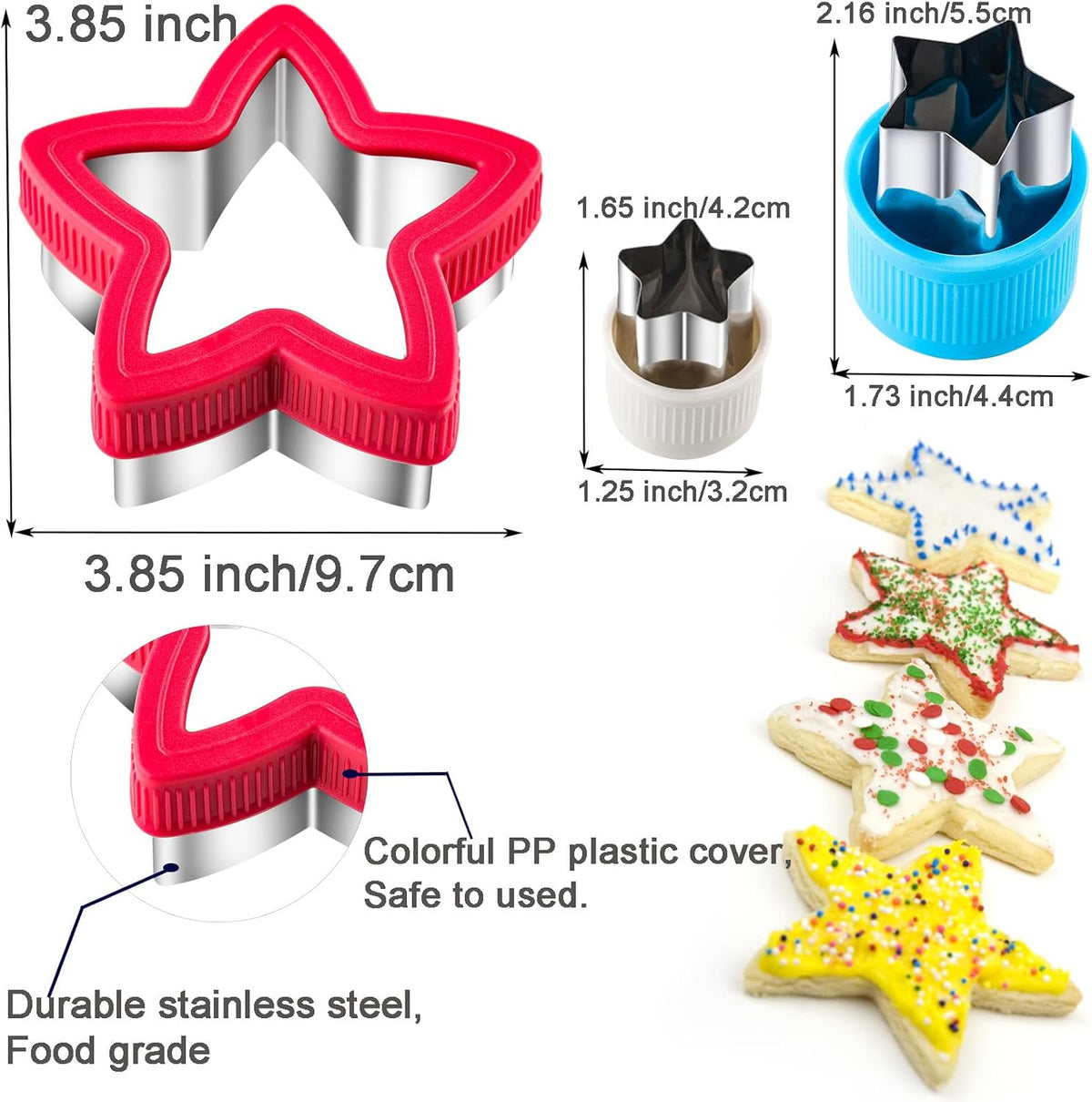 Star Cookie Cutters Set Sandwich Cutters for Kids 9 pieces Shaped Biscuit Fondant Cake Cheese Pastry Molds Christmas Gifts
