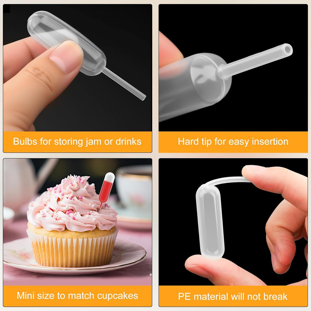 25Pcs Cupcakes Pipettes, 4ml Clear Plastic Pipettes - Transfer Liquid Pipettes Dropper for Chocolate, Strawberries Cupcakes, Ice Cream, Mini Cakes, Waffles, Children's Painting, Kitchen Supplies