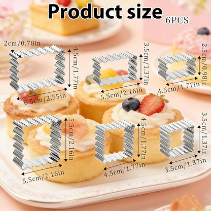 6 Pcs Scalloped Cookie Cutter Set, Square Cookie Cutter, Wavy Rectangle Cookies Cutters Set Scalloped Cutters Reusable Cookies Mold with Jagged Edge Design for a Special Event Holiday Everyday Treat