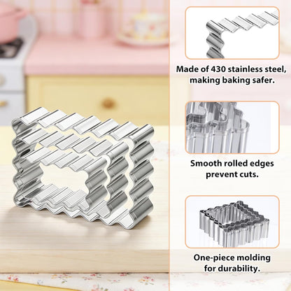6 Pcs Scalloped Cookie Cutter Set, Square Cookie Cutter, Wavy Rectangle Cookies Cutters Set Scalloped Cutters Reusable Cookies Mold with Jagged Edge Design for a Special Event Holiday Everyday Treat