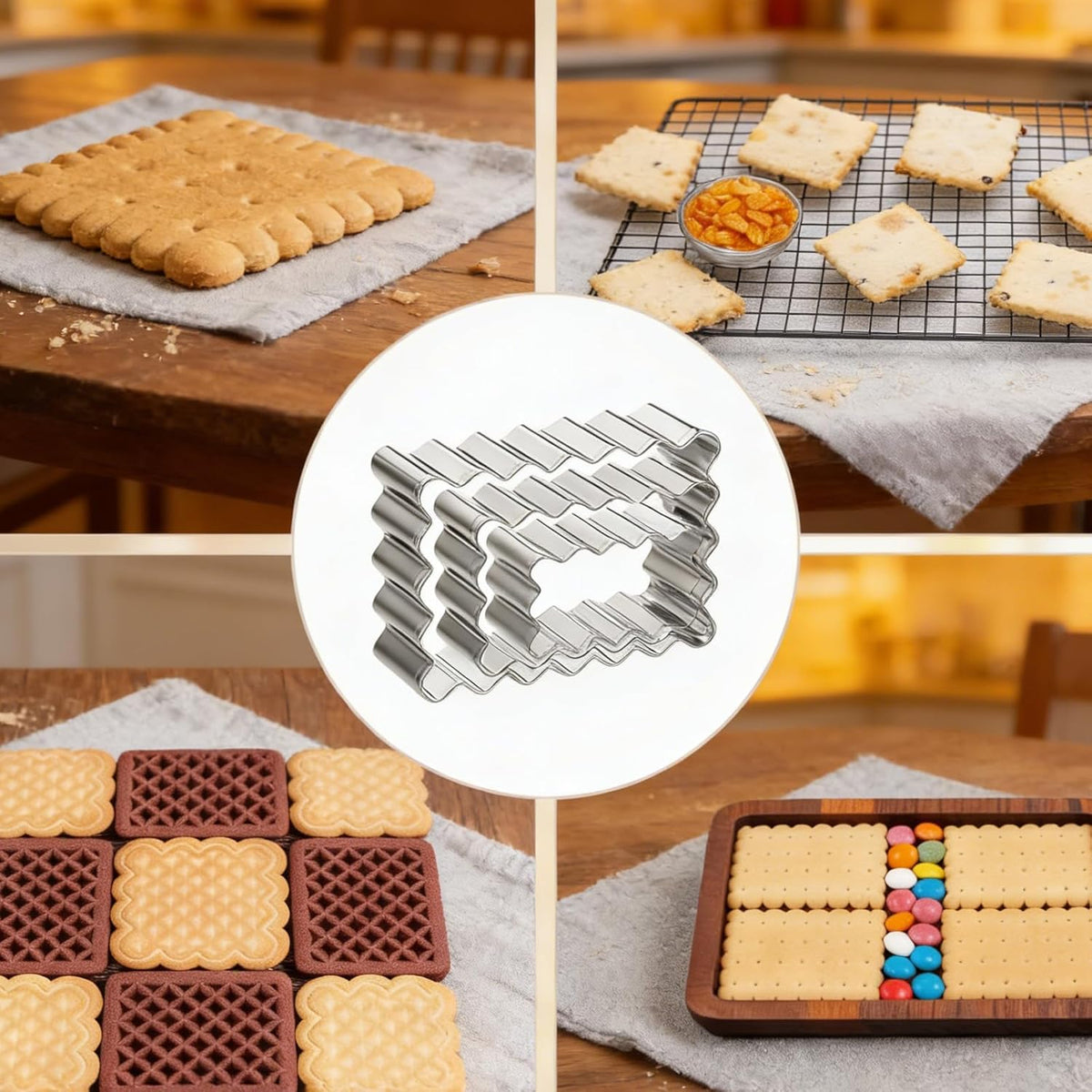 6 Pcs Scalloped Cookie Cutter Set, Square Cookie Cutter, Wavy Rectangle Cookies Cutters Set Scalloped Cutters Reusable Cookies Mold with Jagged Edge Design for a Special Event Holiday Everyday Treat