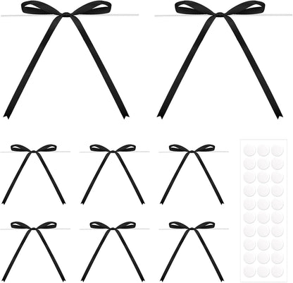 Twist Tie Bows 5x7Inch - 30Pcs Premade Black Gift Bow for Cake Gift Wrapping Balloon Craft Treat Bag Black Satin Ribbon Bows for Wedding Baby Shower Birthday Party Halloween Christmas Decor
