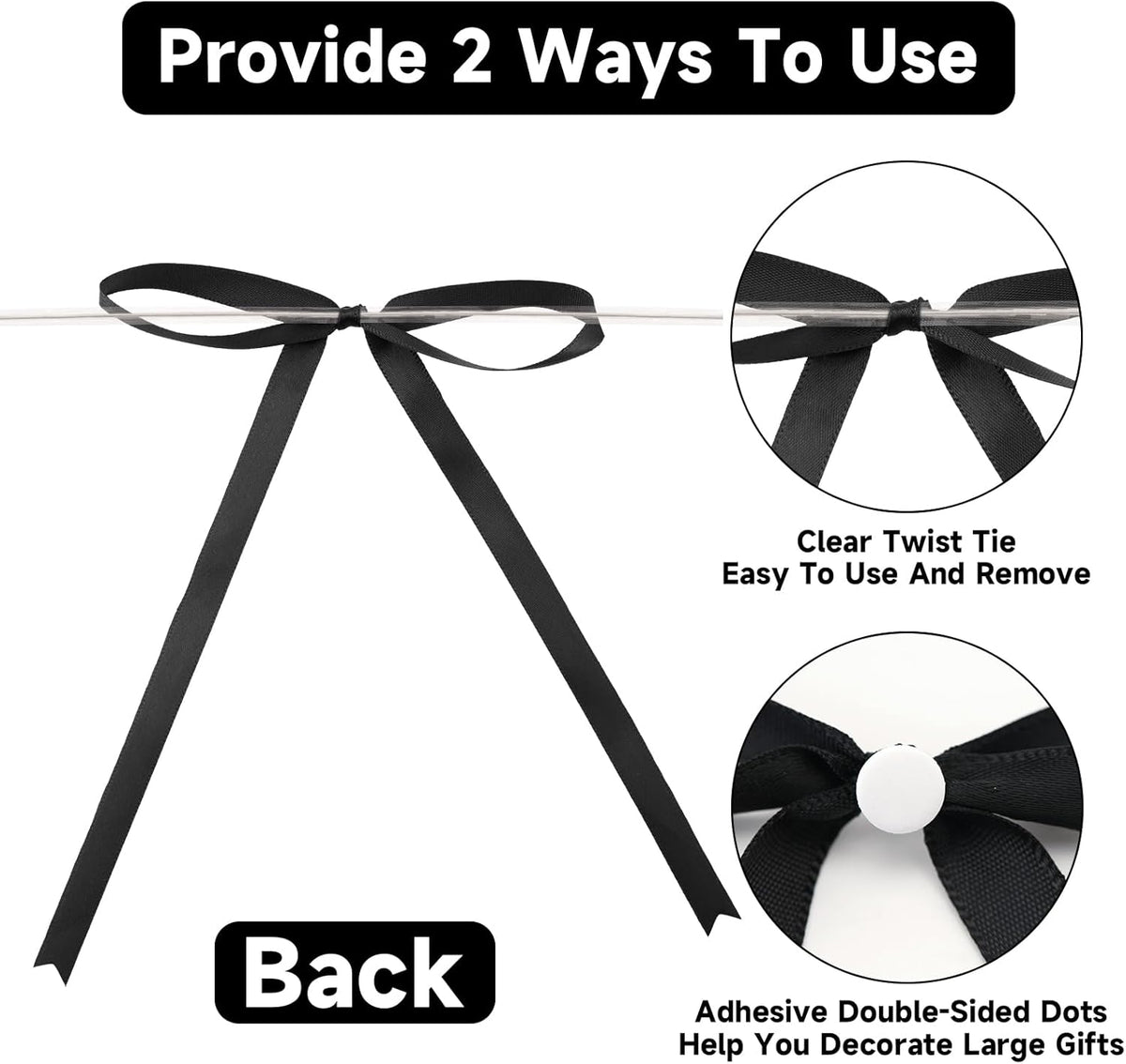 Twist Tie Bows 5x7Inch - 30Pcs Premade Black Gift Bow for Cake Gift Wrapping Balloon Craft Treat Bag Black Satin Ribbon Bows for Wedding Baby Shower Birthday Party Halloween Christmas Decor