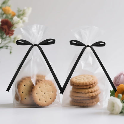 Twist Tie Bows 5x7Inch - 30Pcs Premade Black Gift Bow for Cake Gift Wrapping Balloon Craft Treat Bag Black Satin Ribbon Bows for Wedding Baby Shower Birthday Party Halloween Christmas Decor