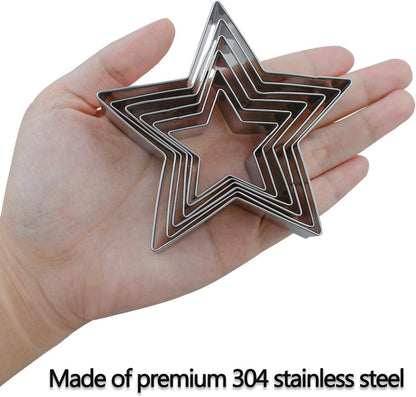 6 Pieces Star Cookie Cutters Set - Stainless Steel Five-Pointed Shaped Cutter, Biscuit Molds, Fondant Cake Cheese Pastry Mold Bakeware Tools Christmas Gifts (Assorted Sizes)