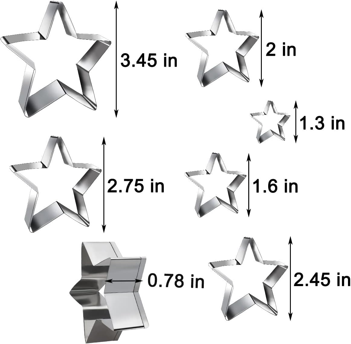 6 Pieces Star Cookie Cutters Set - Stainless Steel Five-Pointed Shaped Cutter, Biscuit Molds, Fondant Cake Cheese Pastry Mold Bakeware Tools Christmas Gifts (Assorted Sizes)