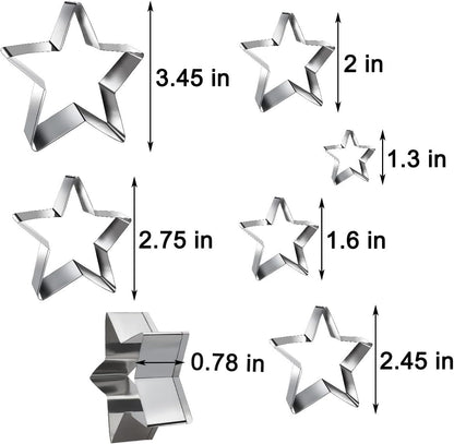 6 Pieces Star Cookie Cutters Set - Stainless Steel Five-Pointed Shaped Cutter, Biscuit Molds, Fondant Cake Cheese Pastry Mold Bakeware Tools Christmas Gifts (Assorted Sizes)