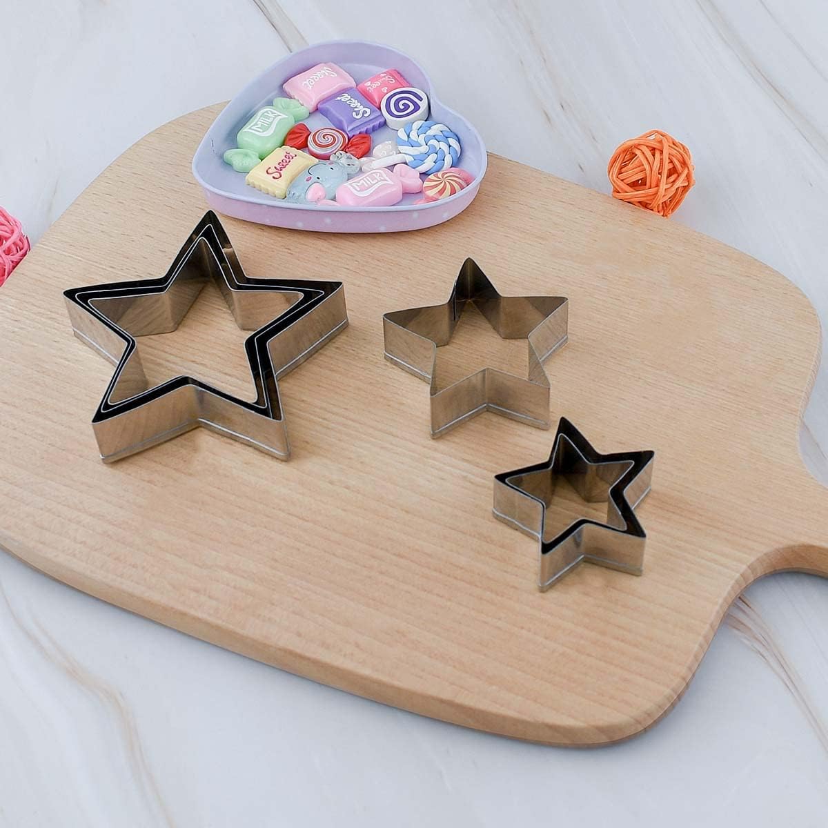 6 Pieces Star Cookie Cutters Set - Stainless Steel Five-Pointed Shaped Cutter, Biscuit Molds, Fondant Cake Cheese Pastry Mold Bakeware Tools Christmas Gifts (Assorted Sizes)