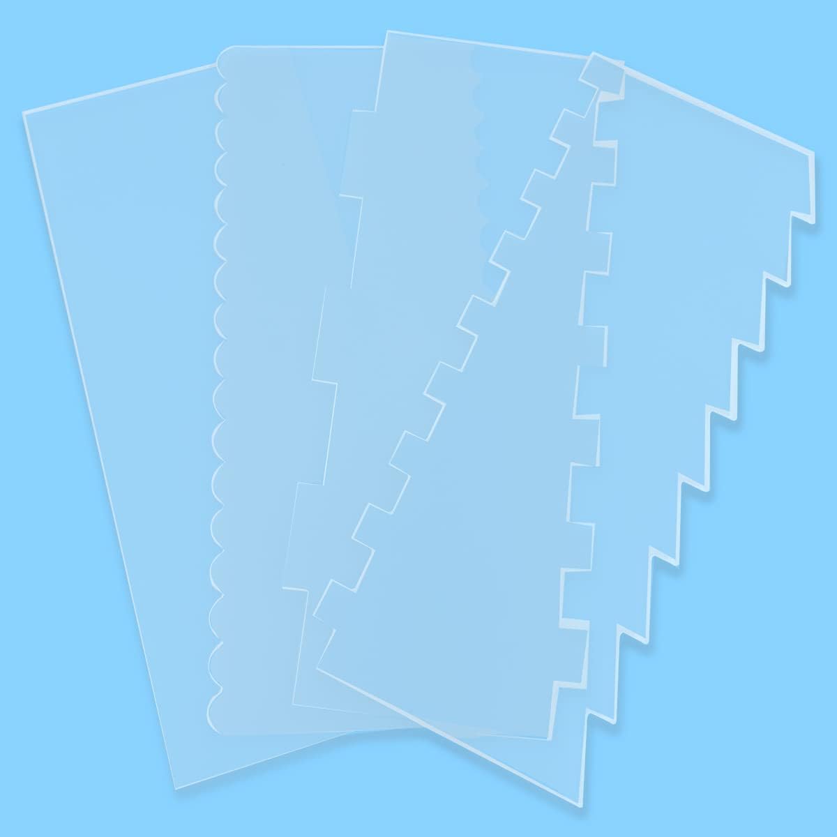 4 Pieces Large Clear Acrylic Cake Scraper Set Cakes Smoother Stripes Edge Contour Comb for DIY Icing Frosting Buttercream Cream Decorating Kitchen Baking Tool Mousse Pastry Cutter