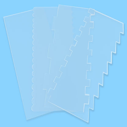 4 Pieces Large Clear Acrylic Cake Scraper Set Cakes Smoother Stripes Edge Contour Comb for DIY Icing Frosting Buttercream Cream Decorating Kitchen Baking Tool Mousse Pastry Cutter