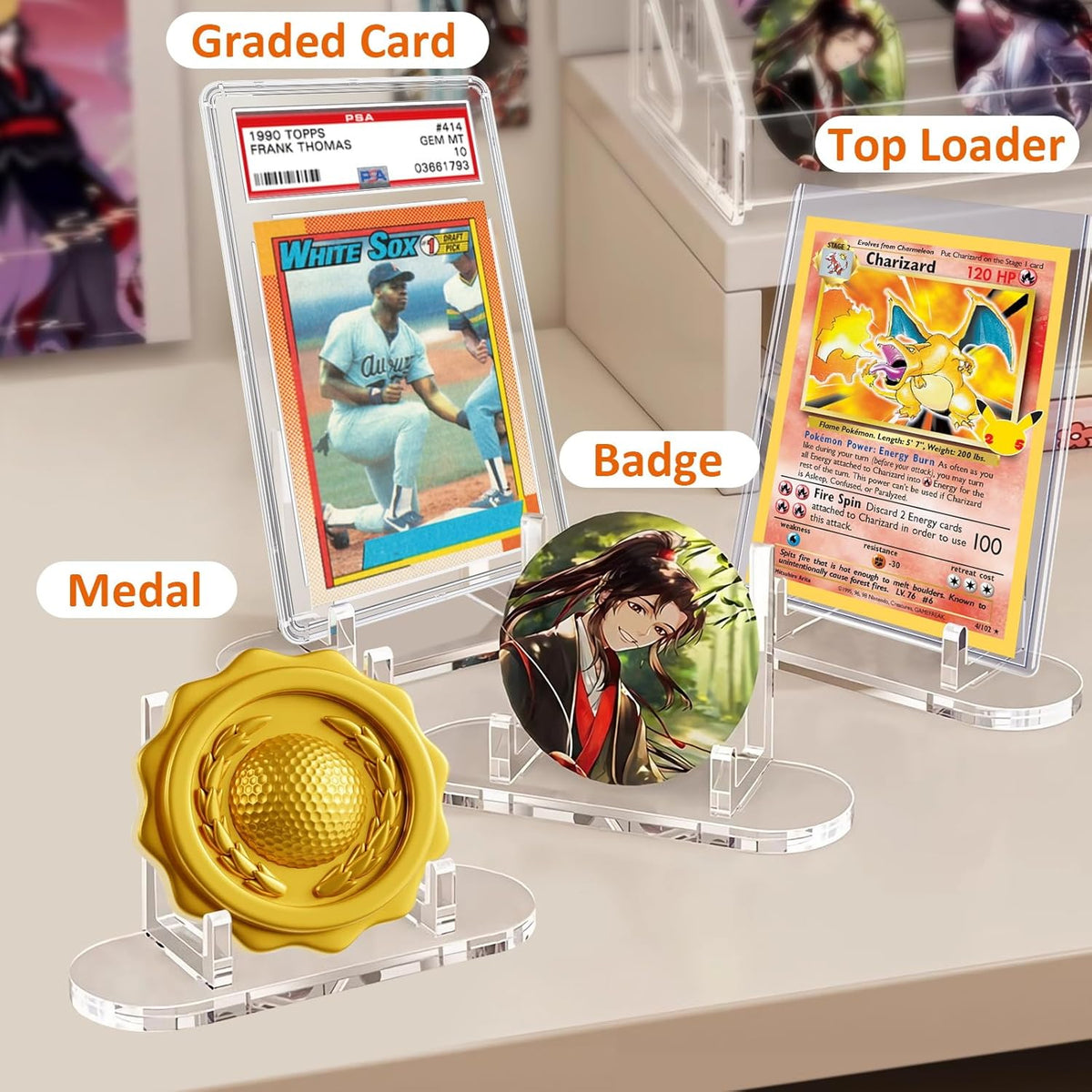 tutata Acrylic Trading Card Display Stand, 10 Pack Clear Card Stands, Card Stands for Sports Cards, Sports Card Holder, PSA Graded Card Display