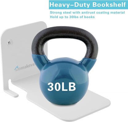 Homakover Invisible Floating Bookshelves, Heavy-Duty Book Organizers, Wall Mounted Bookshelf, Iron Storage Shelves for Bedroom, Living Room, Office (Small) (2 Pieces, White)