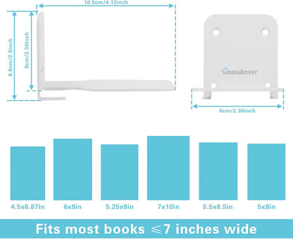 Homakover Invisible Floating Bookshelves, Heavy-Duty Book Organizers, Wall Mounted Bookshelf, Iron Storage Shelves for Bedroom, Living Room, Office (Small) (2 Pieces, White)