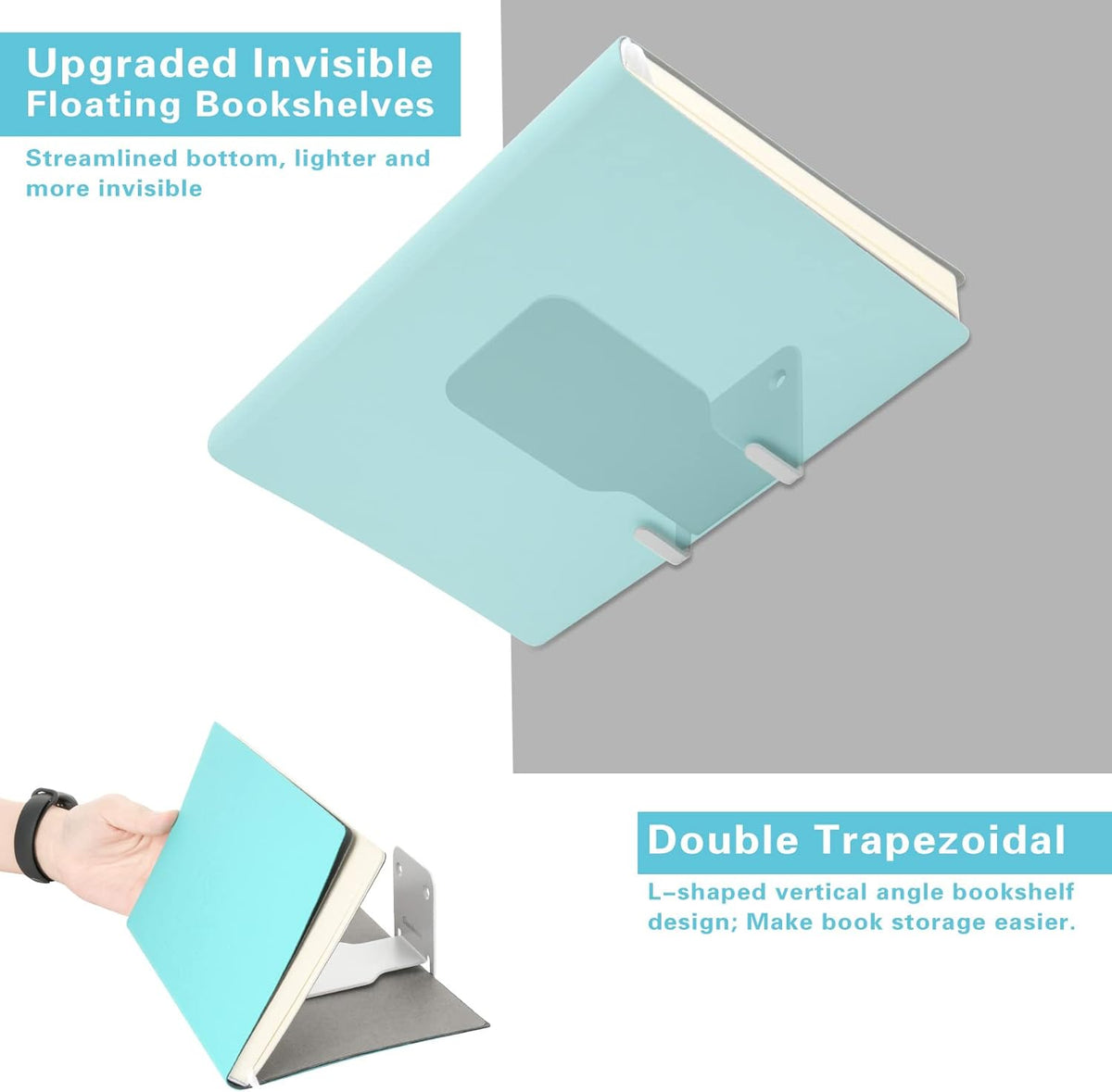 Homakover Invisible Floating Bookshelves, Heavy-Duty Book Organizers, Wall Mounted Bookshelf, Iron Storage Shelves for Bedroom, Living Room, Office (Small) (2 Pieces, White)