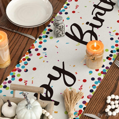 Polka Dot Beige Happy Birthday Table Runner, Seasonal Kitchen Dining Table Decoration for Home Party Decor 13x72 Inch
