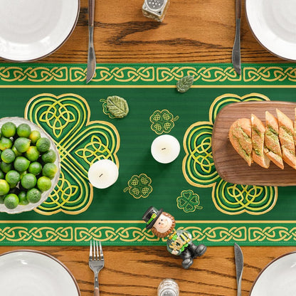 Green Stripes Shamrocks 210 GSM St.Patrick's Day Table Runner, Seasonal Spring Kitchen Dining Table Runner for Home Party Decor 13x72 Inch