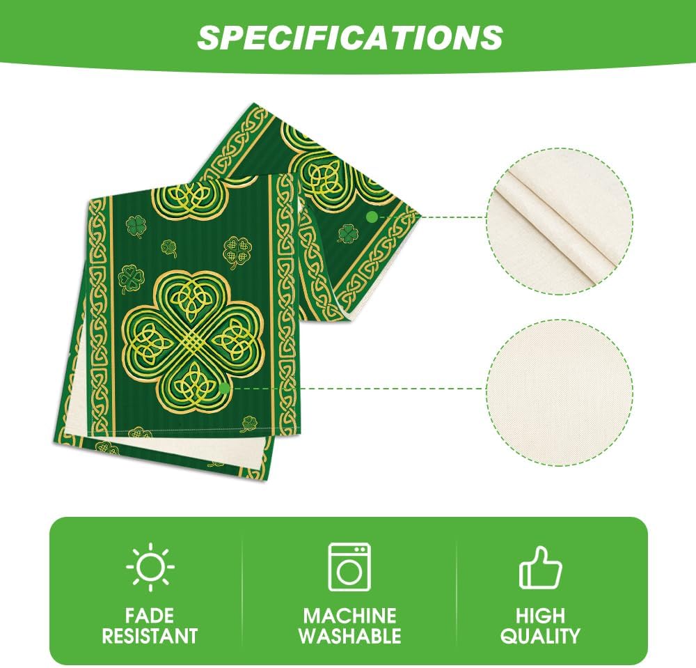 Green Stripes Shamrocks 210 GSM St.Patrick's Day Table Runner, Seasonal Spring Kitchen Dining Table Runner for Home Party Decor 13x72 Inch