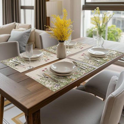 Wildflower Vinyl Placemats Set of 4, Washable Non-Slip Plastic PVC Table Mats for Spring Party Kitchen Dining Decor, 12x18 Inch