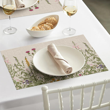 Wildflower Vinyl Placemats Set of 4, Washable Non-Slip Plastic PVC Table Mats for Spring Party Kitchen Dining Decor, 12x18 Inch