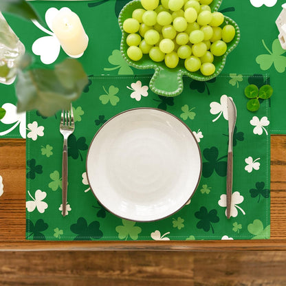 Green Shamrock St. Patrick's Day Placemats Set of 4, 12x18 Inch Seasonal Spring Table Mats for Party Kitchen Dining Decoration