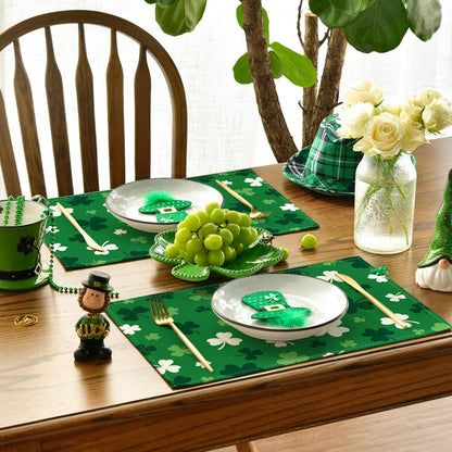 Green Shamrock St. Patrick's Day Placemats Set of 4, 12x18 Inch Seasonal Spring Table Mats for Party Kitchen Dining Decoration