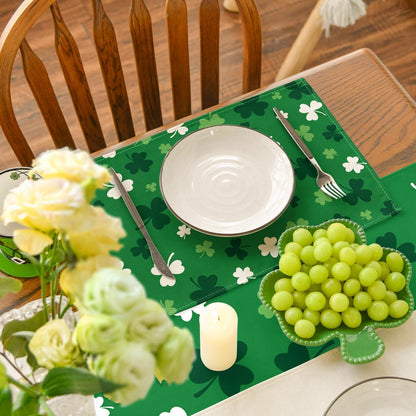 Green Shamrock St. Patrick's Day Placemats Set of 4, 12x18 Inch Seasonal Spring Table Mats for Party Kitchen Dining Decoration