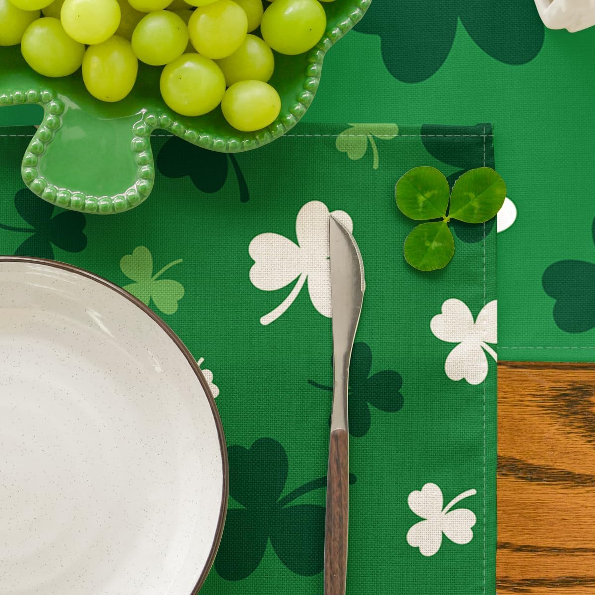 Green Shamrock St. Patrick's Day Placemats Set of 4, 12x18 Inch Seasonal Spring Table Mats for Party Kitchen Dining Decoration