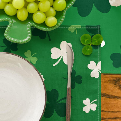 Green Shamrock St. Patrick's Day Placemats Set of 4, 12x18 Inch Seasonal Spring Table Mats for Party Kitchen Dining Decoration