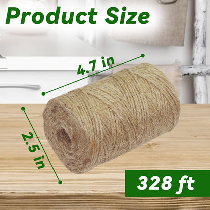 4 Pack Natural Jute Twine String (328 ft Each), 3-Ply Durable Brown Craft Twine for Gardening, Gift Wrapping, Flower Bouquet, Arts & Crafts, Hemp & Burlap String for DIY Projects