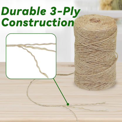 4 Pack Natural Jute Twine String (328 ft Each), 3-Ply Durable Brown Craft Twine for Gardening, Gift Wrapping, Flower Bouquet, Arts & Crafts, Hemp & Burlap String for DIY Projects