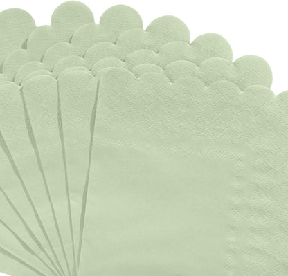 120 Pcs Cocktail Napkins Sage Green Wedding Napkins Disposable Baby Shower Scalloped Napkins for Bridal Shower, Birthday, 5 x 5 Inch