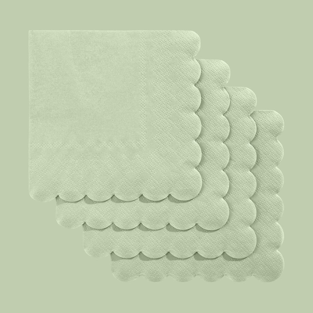 120 Pcs Cocktail Napkins Sage Green Wedding Napkins Disposable Baby Shower Scalloped Napkins for Bridal Shower, Birthday, 5 x 5 Inch