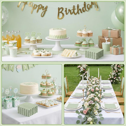 120 Pcs Cocktail Napkins Sage Green Wedding Napkins Disposable Baby Shower Scalloped Napkins for Bridal Shower, Birthday, 5 x 5 Inch