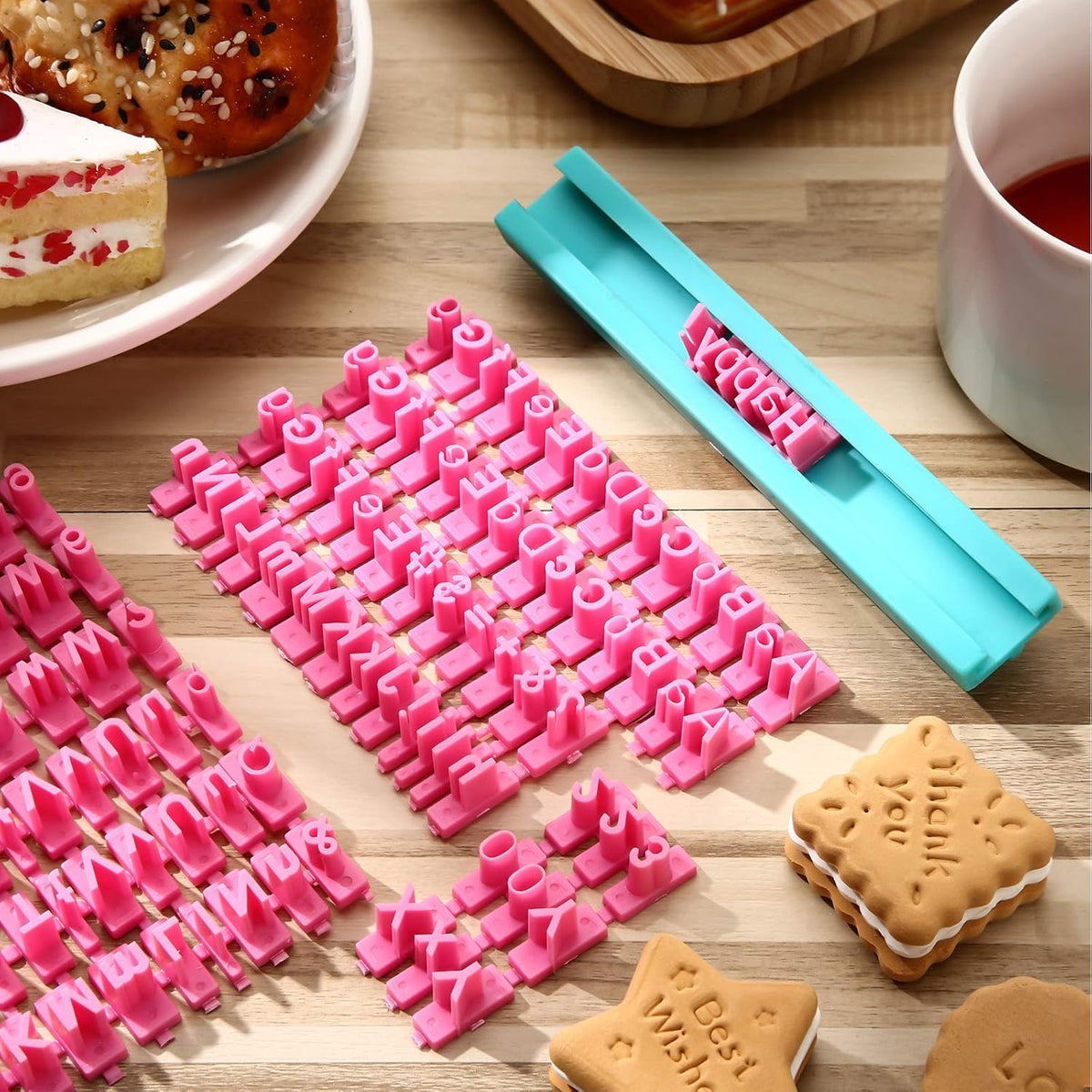 225 Pcs Cookie Letter Number Stamp Set Fondant Clay Biscuit Baking DIY Mini Tool Decorations Alphabet Number Punctuation Embosser Cutters Stamp Including Lower Upper Case Alphabet