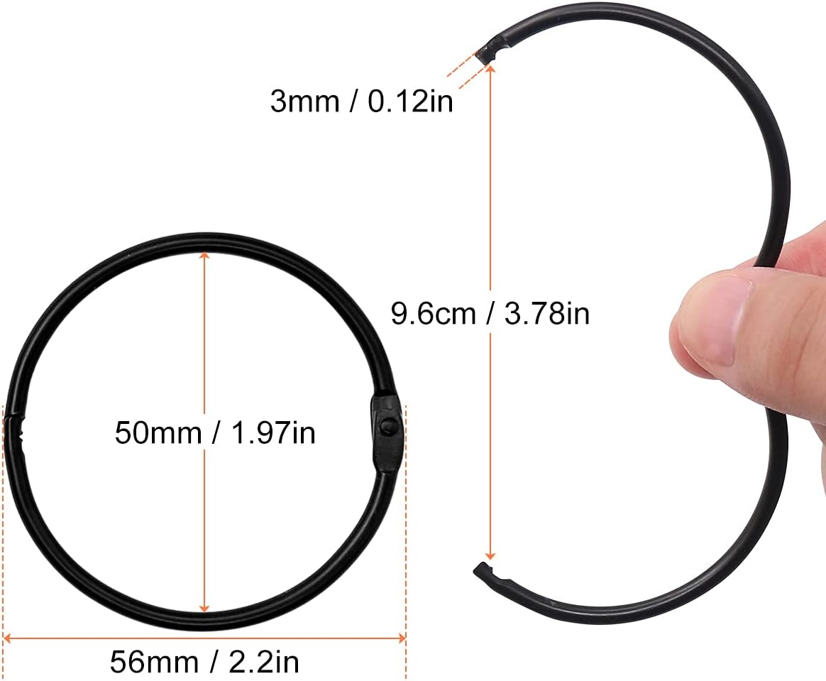 Loose Leaf Binder Book Rings -  36 Pcs 2 Inch Large Metal O Ring Binding Rings for Index Card, School Notecards, Office (Black)