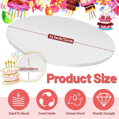 14 Inch Round Cake Drums - 4 Pack 14inch Cake Boards, 1/2 Inch Sturdy Cake Base Board with Corrugated Edges for Birthday Wedding Party Baking Display