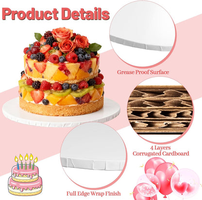 14 Inch Round Cake Drums - 4 Pack 14inch Cake Boards, 1/2 Inch Sturdy Cake Base Board with Corrugated Edges for Birthday Wedding Party Baking Display