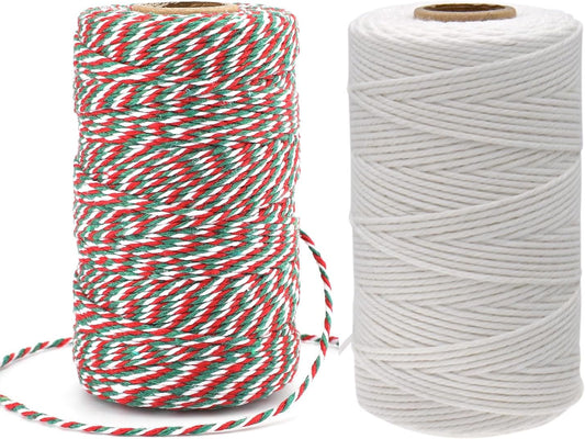 White Twine String and Red Green and White Bakers Twine String