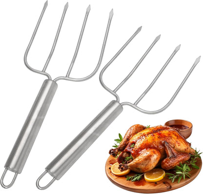 Turkey Lifter Forks Stainless Steel Roaster Poultry Forks Four Needle Meat Fork Roast Lifters Carving Fork for Thanksgiving, Set of 2