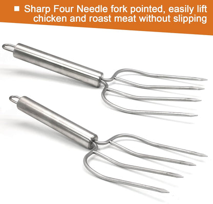 Turkey Lifter Forks Stainless Steel Roaster Poultry Forks Four Needle Meat Fork Roast Lifters Carving Fork for Thanksgiving, Set of 2