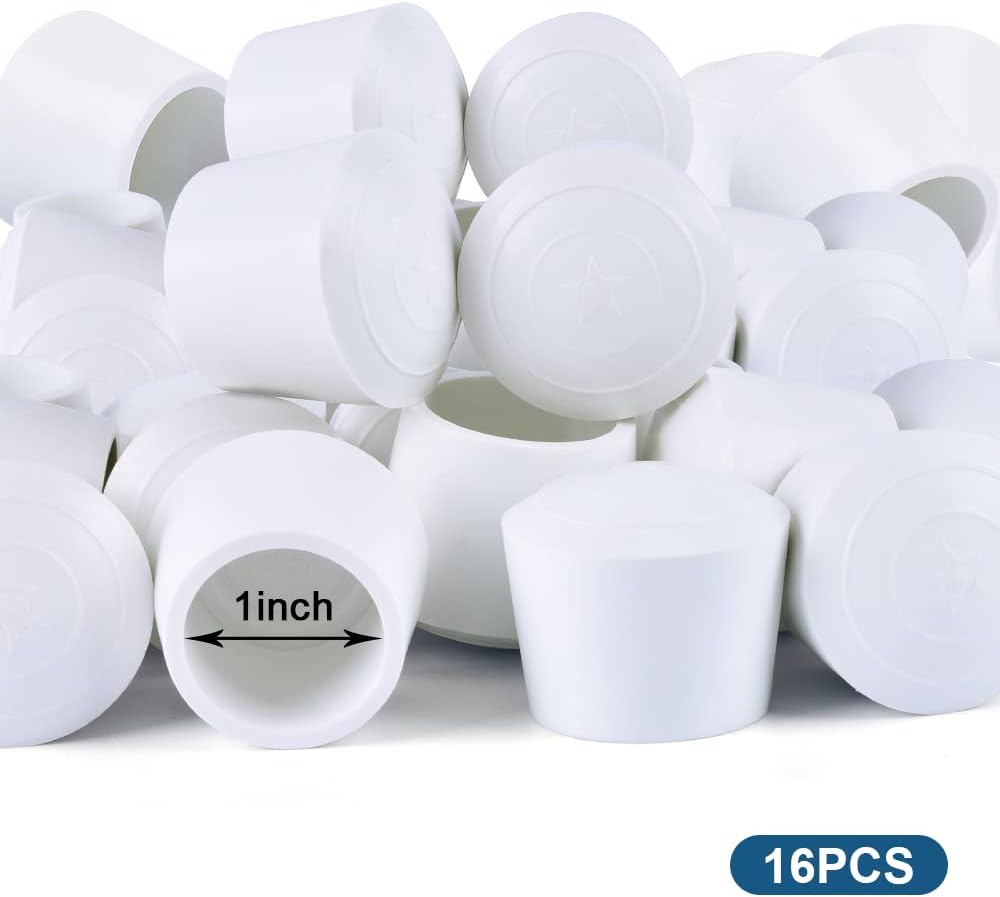 Chair Leg Caps, 1 Inch Non Slip Rubber Chair Leg Floor Protectors for Sofa Bar Stool Garden Furniture, 16 Pack White