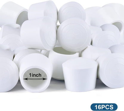 Chair Leg Caps, 1 Inch Non Slip Rubber Chair Leg Floor Protectors for Sofa Bar Stool Garden Furniture, 16 Pack White