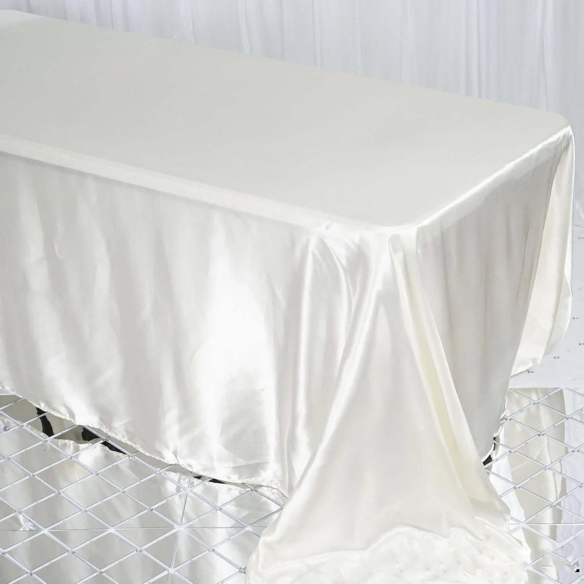 Efavormart Rectangle Satin Tablecloth, 90"x132" Smooth Oblong Washable Table Cloth, Decorative Silky Fabric Table Cover for Wedding, Party, Banquet- Ivory