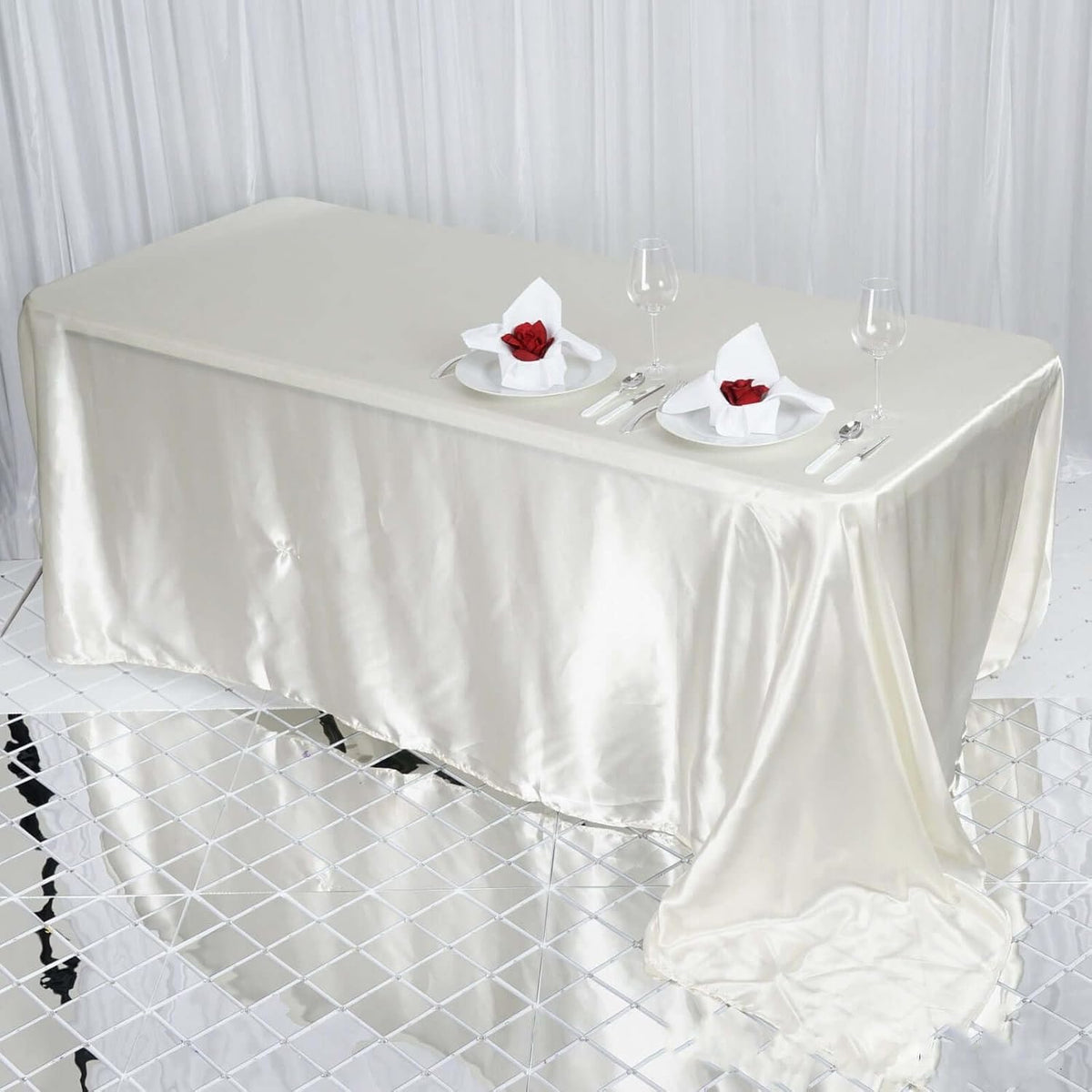 Efavormart Rectangle Satin Tablecloth, 90"x132" Smooth Oblong Washable Table Cloth, Decorative Silky Fabric Table Cover for Wedding, Party, Banquet- Ivory