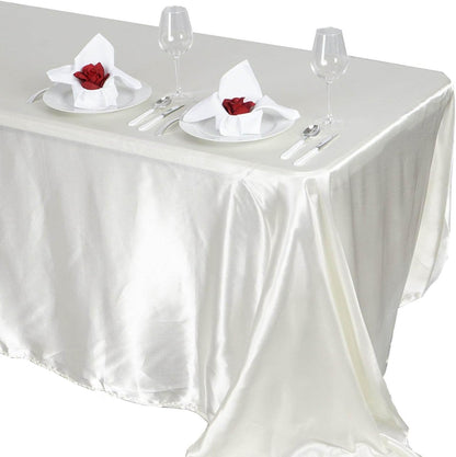 Efavormart Rectangle Satin Tablecloth, 90"x132" Smooth Oblong Washable Table Cloth, Decorative Silky Fabric Table Cover for Wedding, Party, Banquet- Ivory