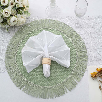 Efavormart 4 Pack | 16" Sage Green Jute Boho Chic Fringe Edge Table Placemats, Rustic Farmhouse Burlap Tassel Dining Table Mats